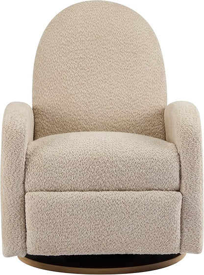 Christopher Knight Home Sidney Fabric Upholstered 360° Swivel Chair, Boucle Push-Back Recliner, Solid Wood Glider Recliner with Rotation, Living Room Single Lounge Sofa, Almond Beige