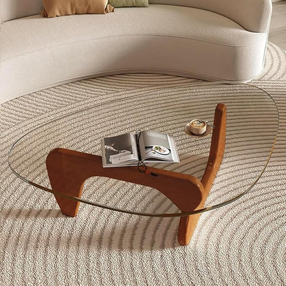 Modern Glass Coffee Table for Living Room, Mid Century Coffee Table Stylish Coffee Tables,Suitable for Bedroom Living Room Reception Office Tables（Walnut/Transparent，Large）
