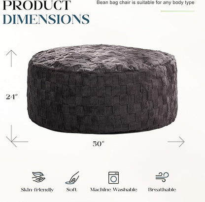 Hobestluk Bean Bag Chairs Beanbag Chair with Filler Adult Bean Bags with Fluffy Cover, Giant Bean Bag Chairs for Adults for Living Room, Bedroom (Dark Grey, 5FT - 50” x 50” x 24”)