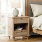 WAMPAT Rattan Nightstand Side Table with Charging Station, Light Wood End Table with 2 Drawers for Living Room, Rustic Farmhouse Night Stand Bedside Table for Bedroom, Oak