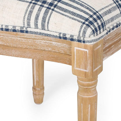 Christopher Knight Home Phinnaeus Dining Chair Set, Set of 2, Fabric, Dark Blue Plaid + Natural