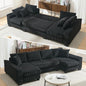 Symmetrical U Shaped Sectional Sofa Convertible Pull Out Sleeper Sofabed with Double Chaise Daybed , Corduroy Upholstered U Shaped Lounge Sofa Couch Bed w/ Throw Pillows for Living Room Apartment