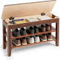 Shoe Storage Bench for Entryway - 3 Tier Shoe Rack for Front Door Entrance, Rubberwood Shoes Rack Height Adjustable, Entryway Bench with Shoes Storage for Any Room (Walnut, 31.5" W)