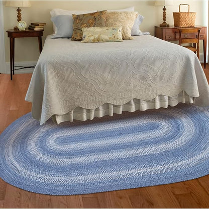 Homespice Denim Jute Blue 4x6' Braided Rugs Oval Rugs for Living Room, Bedroom Rug and Dining Room. Pet Friendly. Decor Styles- Farmhouse Rug, Rustic, Vintage, Cottage, Primitive, Country, Boho Rug