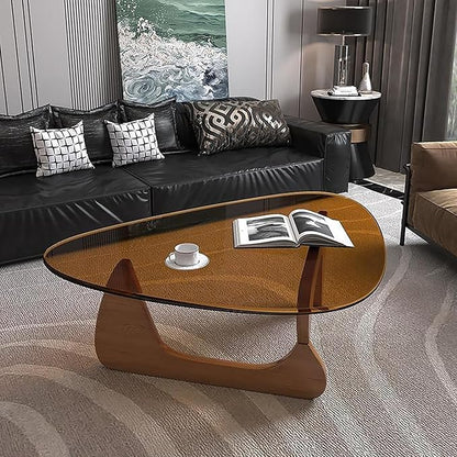 Mid Century Modern Glass Coffee Table, Coffee Table for Living Room, Elegant and Functional Coffee Tables,Suitable for Bedroom Living Room Reception Office Tables（Walnut/Brown，Large）