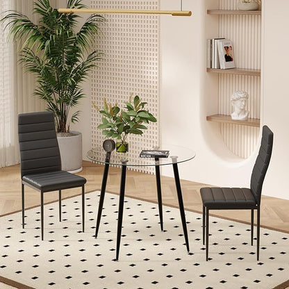 Tempered Glass Dining Table 32 Inch Round Kitchen Table with Black Metal Legs Modern Dinner Table for Dining Room Kitchen Small Space