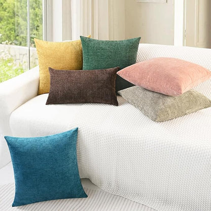 CaliTime Throw Pillow Covers Decorative 18 X 18 Inches Pack of 4 Cozy Chenille Cushion Cases for Couch Sofa Bed Living Room Home Dark Green