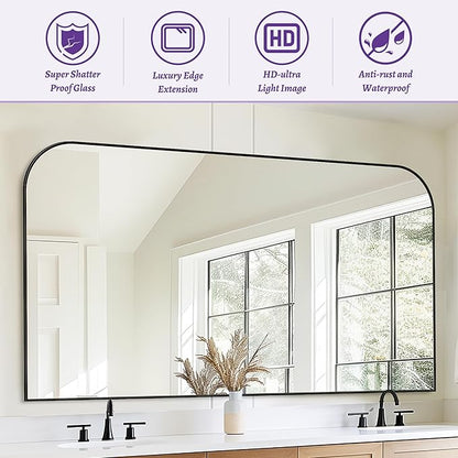 Bathroom Mirror, Wall Mirrors, Black Metal Framed Wall-Mounted Mirrors, Bathroom Vanity Mirror for Over Sink, Living Room, Bedroom, Entryway, 60x30 Inch, Black