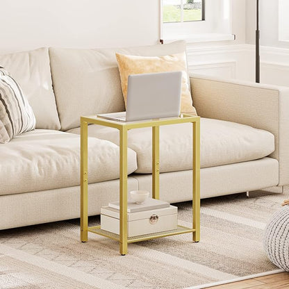 HOOBRO Set of 2 Side Tables, 2-Tier End Table, Nightstands for Tight Spaces, Tempered Glass Bedside Tables, Modern Metal Frame, for Office, Bedroom, Living Room, Study, Gold GD76BZP201