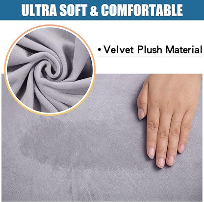 Smiry Velvet Seat Covers for Dining Room Chair Set of 4, Stretch Fit Removable Washable Chair Seat Cushion Protector Slipcovers with Ties, Light Grey