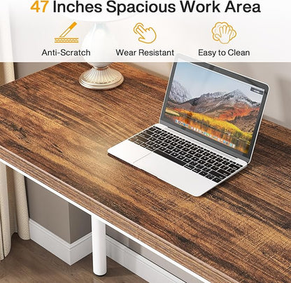 Tribesigns Computer Desk with 5 Drawers, 47 inches Rustic Brown Home Office Desk with Storage, Modern Simple Laptop Desk Study Writing Table for Small Spaces (Reversible Drawer Cabinet)