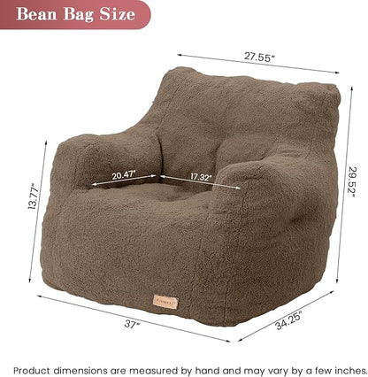 Bean Bag Chair with Filler, Bean Bag Sofa with Tufted Soft Stuffed Filling, Fluffy and Lazy Sofa, Comfy Cozy BeanBag Chairs with Memory Foam for Dorm, Apartment, Living Room (Brown)