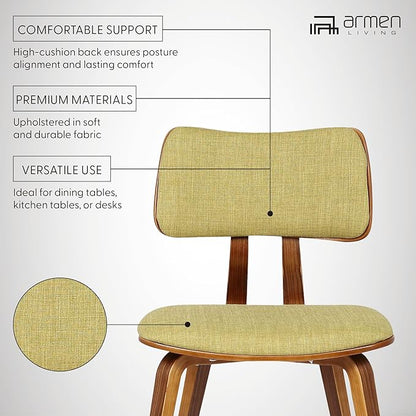 Armen Living Jaguar Mid-Century Dining Chair in Walnut Wood and Green Fabric