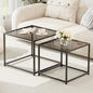 Garden 4 you Coffee Table Set of 2, Modern Glass Nesting Table, Metal Frame Square Center Table Set, Side Tables, Nesting Coffee Table for Living Room, Bedroom and Small Spaces, 23.6in Grey