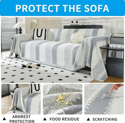 LUFEIJIASHI Boho Couch Covers for Sofa Non Slip Sofa Covers Washable Couch Covers for 3 Cushion Couch Sofa Pet Friendly Sectional Couch Cover Blanket Furniture Protector for Dogs (Grey, 91"x150")