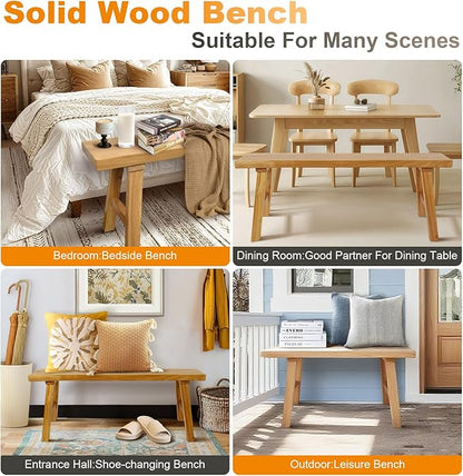 Farmhouse Solid Wood Bench: Long Rustic Indoor Narrow Wooden Bench for Entryway,Living Room, Dining Room,End of Bed,Hallway (63" Lx10 Wx18 H)