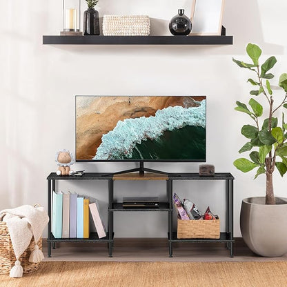 OYEAL 50 Inch TV Stands for Living Room Small Entertainment Center with Open Storage Shelves, Black TV Stands TV Media Console Table for 50 40 32 Inch TV