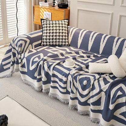 STACYPIK Jacquard Blue Geometric Sofa Cover Thick Soft Boho Couch Covers for 1 Cushion Couch Dogs Cats Furniture Protector Cover Reversible Armchair Cover for Pets Dog Cat Sofa Throw Cover-71X71IN