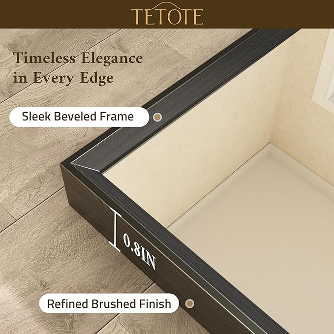 TETOTE Black Mirror for Bathroom Sink 24" x 36" Matte Black Beveled Metal Frame Bathroom Vanity Rectangle Mirror for Wall, Modern Farmhouse, Tempered Glass, Shatterproof, Stronger Frame