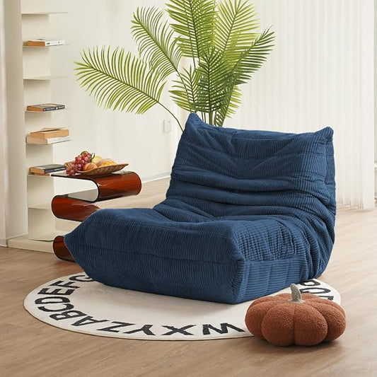 N&V Mid Century Armless Floor Sofa, Soft Premium Corduroy Floor Lounge Chair, Foam Sofa Accent Chair for Living Room Bedroom and Office (Prussia Blue), 94035