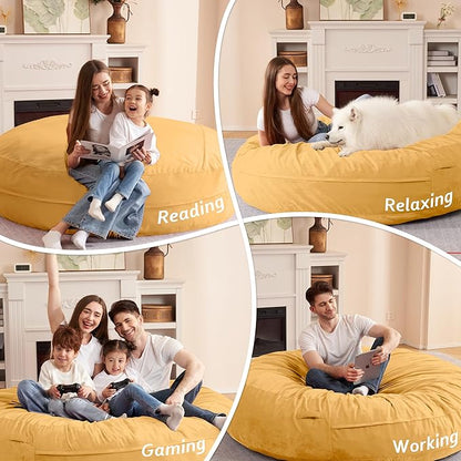 HABUTWAY XX-Large Bean Bag Chair: Giant 7' Memory Foam Furniture Bean Bag Chairs for Adults with Microfiber Cover 7Ft (Mustard)