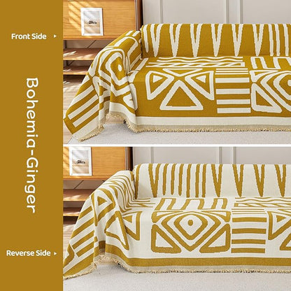 STACYPIK Boho Mustard Yellow Couch Cover Sofa Cover for Dogs Reversible Furniture Protector for 2 Cushion Couch Washable Sectional Sofa Covers Loveseat Cover Non Slip Pet Protector Cover-71X90IN