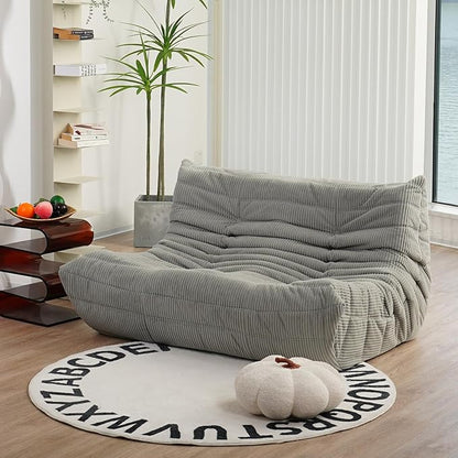 N&V Fireside Loveseat, Mid Century Armless Twin Size Floor Sofa, Soft Premium Corduroy Floor Lounge Chair, Foam Sofa Accent Chair for Living Room Bedroom and Office, Harbour Grey, Full