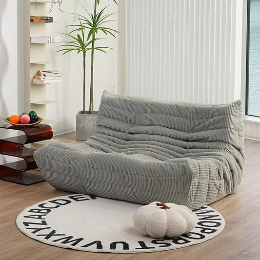 N&V Fireside Loveseat, Mid Century Armless Twin Size Floor Sofa, Soft Premium Corduroy Floor Lounge Chair, Foam Sofa Accent Chair for Living Room Bedroom and Office, Harbour Grey, Full