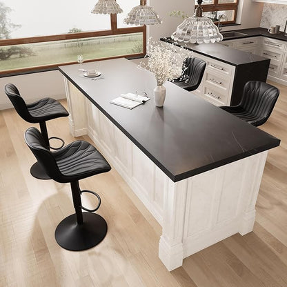 YOUNIKE Black Bar Stools Set of 6 Modern Swivel Counter Height Bar Chair with Back Adjustable Kitchen Island Faux Leather Padded Barstools taburetes de bar Breakfast sillas para barra de cocina 6PCS