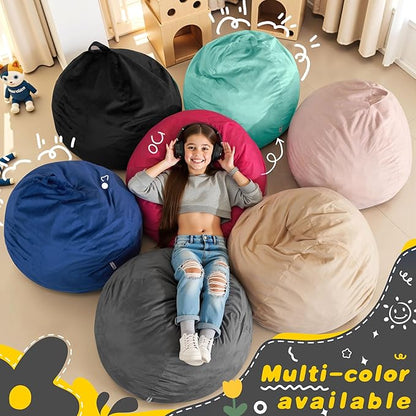 HABUTWAY 2FT Bean Bag Chair, 2' Beanbags Small Bean Bag Chairs with Filling, Teardrop Bean Bag Chair Luxurious Velvet Ultra Soft Fur with Removable Cover (Grey)