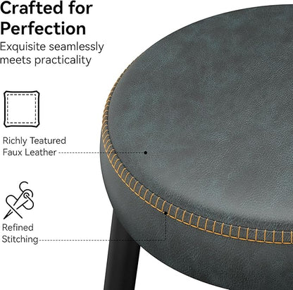 Counter Height Bar Stools, 26" H Backless Bar Stools Set of 8, Upholstered Faux Leather Kitchen Counter Stools, Mid Century Modern, Kitchen Island Home Bar, Pub, Black Blue