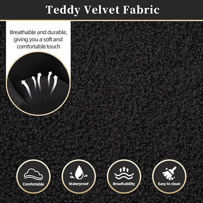 Modern Velvet Dining Chairs Set of 6, Contemporary Upholstered Furniture Collection with Polished Gold Metal Legs, Elegant Accent Chairs for Kitchen Living Room(Teddy Fleece,Black)