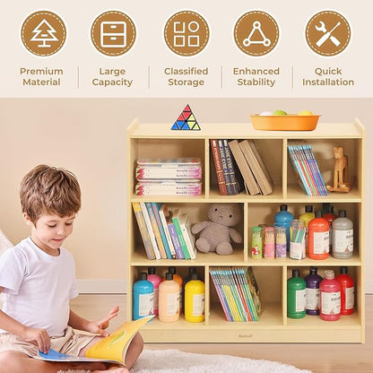Toy Storage Organizer for Kids Room, Wooden Kids Bookshelf for Classroom, Cube Storage Organizer for Playroom, 8-Section Montessori Bookshelf & Toy Shelf for Nursery
