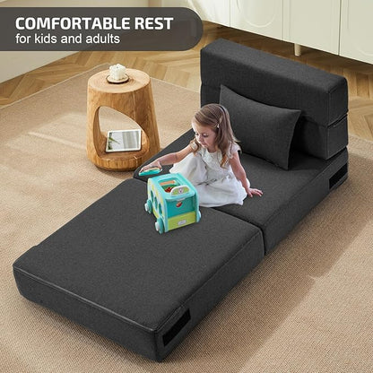 Folding Sofa Bed with Pillow- Convertible Chair Floor Couch & Sleeping Mattress, Foldable Memory Foam Sleeper for Living Room/Dorm/Guest Room/Home Office/Apartment/Loft, Single26, Dark Gray