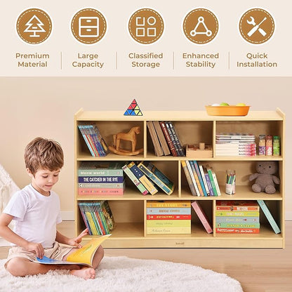 Toy Storage Organizer for Kids Room, Wooden Kids Bookshelf for Classroom, Cube Storage Organizer for Playroom, 8-Section Montessori Bookshelf & Toy Shelf for Nursery