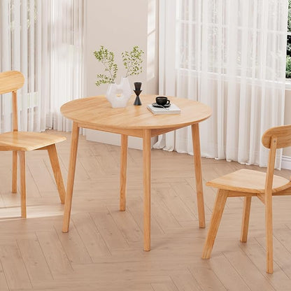 DELAVIN 31.5" Solid Wood Round Dining Table for 4, Farmhouse Small Kitchen Table for 2-4, Modern Office Table for Home Kitchen Apartment, Easy Assembly, Space Saving, Natural