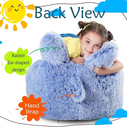 Bean Bag Chair for Kids with Plush Faux Fur Cover, 2.5FT Memory Foam Filled Bean Bag for Teens & Kids, Lazy Sofa for Living Room/Bedroom/Dorm, Rabbit-Ears Design