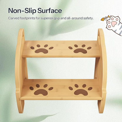 HOOBRO Wooden Toddler Step Stool for Kids, Two Step Stools with Handles and Safety Non-Slip Pads, Bamboo Step Stool for Sink, Bathroom, Kitchen, Bedroom, Easy to Move, Natural YL21JD01