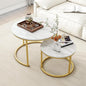 Round Coffee Table Set of 2 End Tables for Living Room,Circular and Marble Nesting Coffee Table Wooden Accent Furniture with Golden Metal Frame,Stacking Side Tables,White