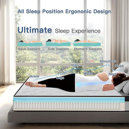 King Size Mattress, 12 Inch King Mattress in a Box, Medium Firm with Memory Foam and Pocket Springs, Strong Edge Support, Pressure Relief