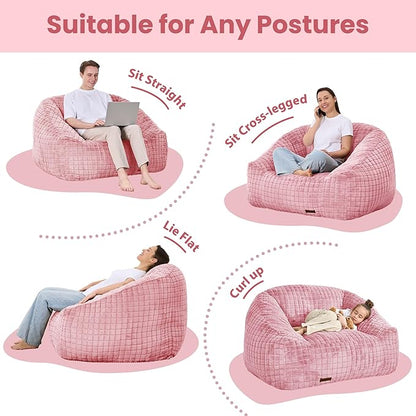 Bean Bag Chairs for Adults, Giant Beanbag Sofa Comfy Reading Chair, Oversized Bean Bag Chairs for Living Room Bedroom, Soft Faux Fur Fabric, 3.2FT, Pink, Checkered