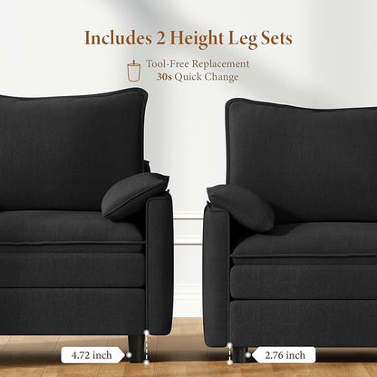 Vesgantti 40" Single Seat Sofa, Comfy Cloud Couch Deep Seat Upholstered Couch Chenille Modern Sofa with Armrest Pillow, Easy Assembly for Living Room, Bedroom and Apartment, Black