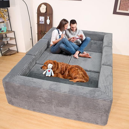 KEIKI 135" U Shape Sectional Sofa,6-Seater Modular Couch with Striped Corduroy Fabric for Living Room,Customizable Design