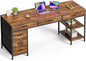 Huuger Computer Desk with 6 Drawers, 63 Inch Office Desk with Shelves, Reversible Gaming Desk, Corner Desk with Storage, for Home Office, Study, Living Room, Rustic Brown