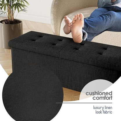 STORAGEBUD Storage Ottoman Bench with Bins, 43-in Storage Bench for Bedroom End of Bed, Folding Foot Rest Ottoman for Living Room Max 660lbs, Fabric Ottomans, Black