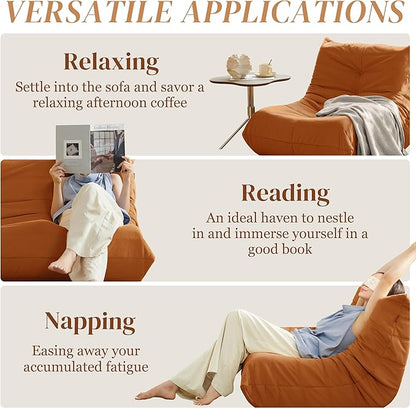 Bean Bag Chair, Fireside Chair Bean Bag Sofa for Adults, Bean Bag Chairs for Teens with High-Resilience Foam, Memory Foam & Non-Slip Base Bean Bag for Living Room, Bedroom, Office (Suede,Burnt Orange)