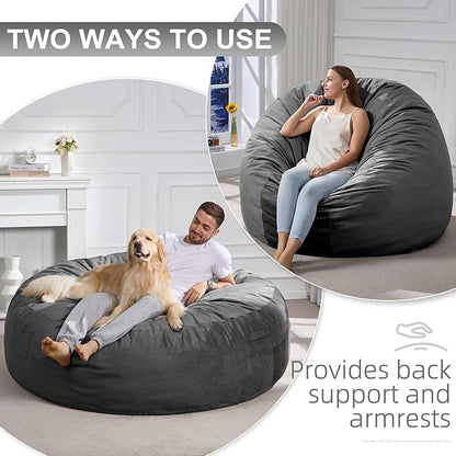 Hobestluk 6FT Bean Bag Chair Bean Bag Chairs for Adults Giant Bean Chairs with Velvet Cover, Memory Foam BeanBag Chair Fluffy BeanBag Chairs for Living Room, Bedroom- Grey (70" x 70" x 15")
