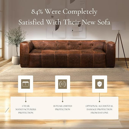 Poly & Bark Capa Leather Couch - 92 Inch Sofa - Pure-Aniline Leather Sofa for Living Room with French Seam Details - Living Room Couch - Full-Grain Vintage Italian Leather in Chocolate Brown