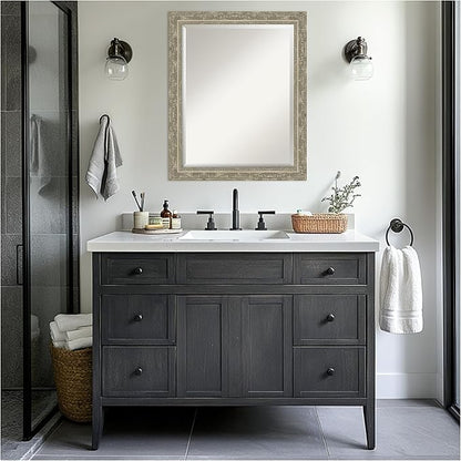 Amanti Art Bathroom Mirror for Over Sink, 27x33 Filigree Silver Rectangle Vanity Mirror, Large Traditional Frame, Hangs Horizonally and Vertically, Bathroom Wall Decor, Beveled Edge