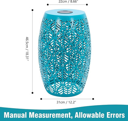 HPC Decor Outdoor Side Table - 18.3" Tall Iron Side Table with Waterproof Solar Powered Light, Cutout Blue End Table,Small Patio Side Table for Outside,Backyard, Pool, Indoor,Decorative Garden Stool.